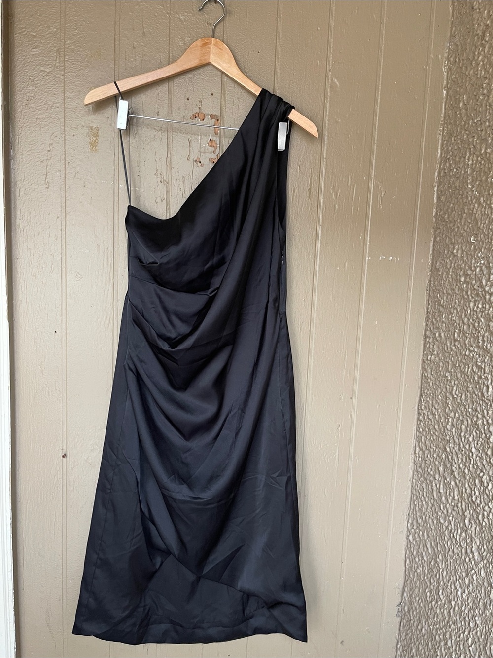 Banana Republic Satin Asymmetrical One-Shoulder Black Dress Size 12